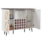 Rustic Wood Storage Cabinet with Wine Rack and Wine Glass Rack