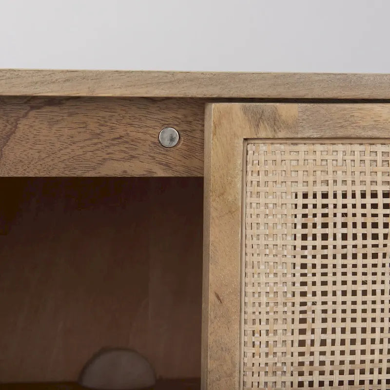 Grier Light Brown Solid Wood w/ Cane Doors Accent Cabinet