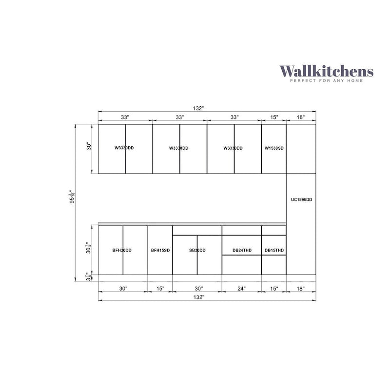 Kitchen Metropolitan Collection White Gloss Color Base Size 11Ft Wide - 132x24