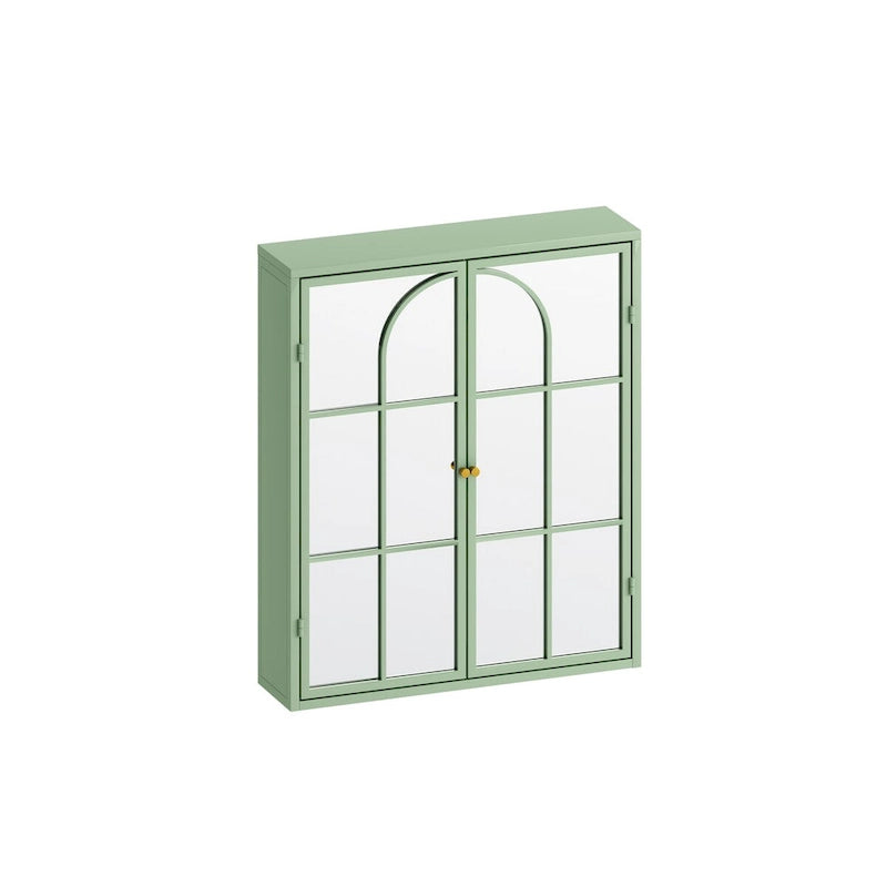 23.62 Vintage Two Door Wall Cabinet with Mirror,Three-level Entrance Storage Space for Living Room,Bathroom,Dining Room,Green