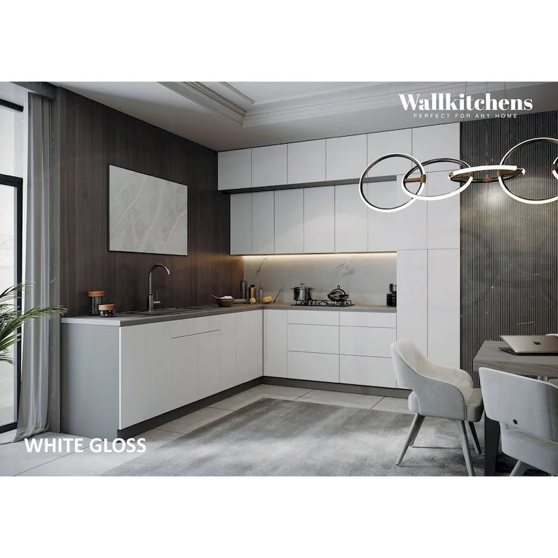 Kitchen Culinary Haven Collection White Gloss Color Base Size 9Ft Wide - 108x24