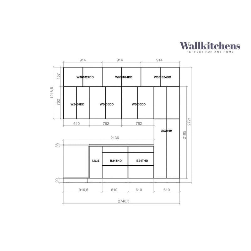 Kitchen Culinary Haven Collection White Gloss Color Base Size 9Ft Wide - 108x24