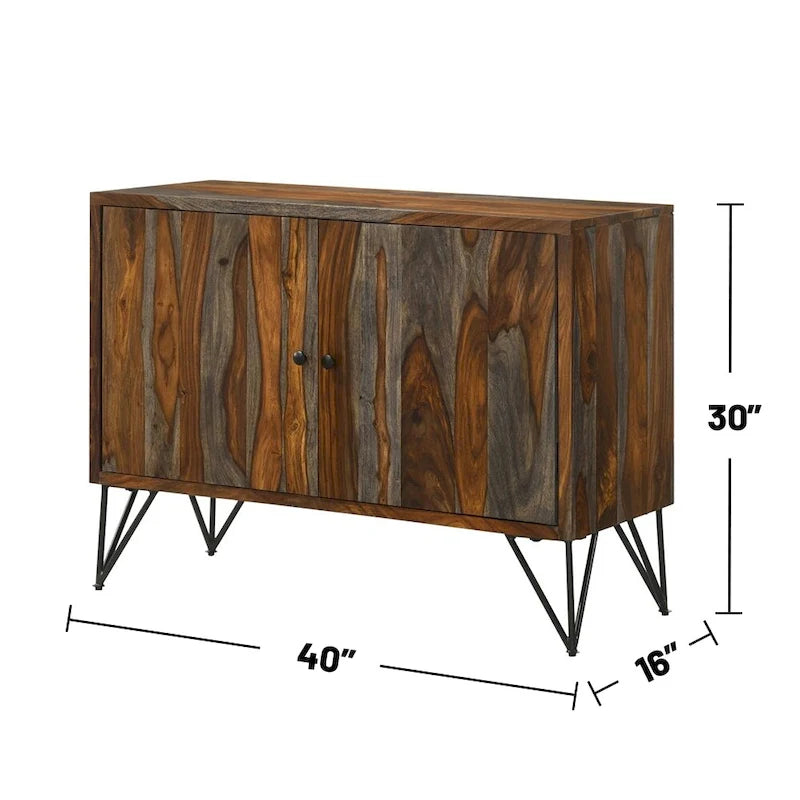 2 Doors Accent Cabinet in Sheesham Grey and Gunmetal