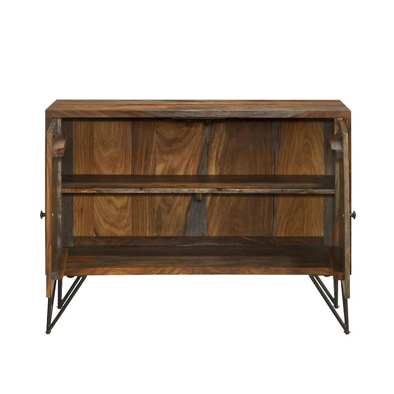 2 Doors Accent Cabinet in Sheesham Grey and Gunmetal