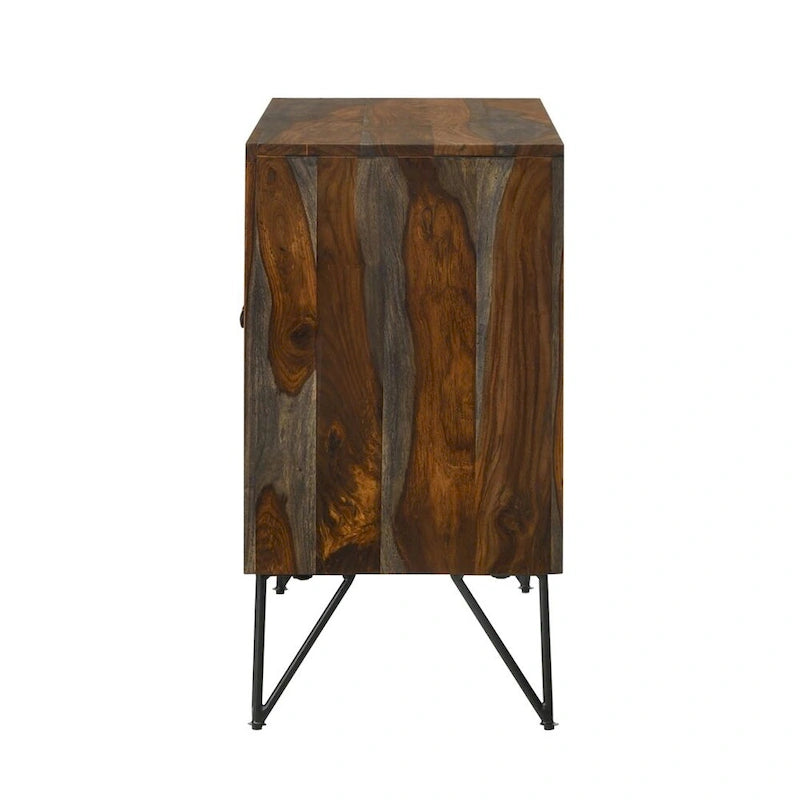 2 Doors Accent Cabinet in Sheesham Grey and Gunmetal