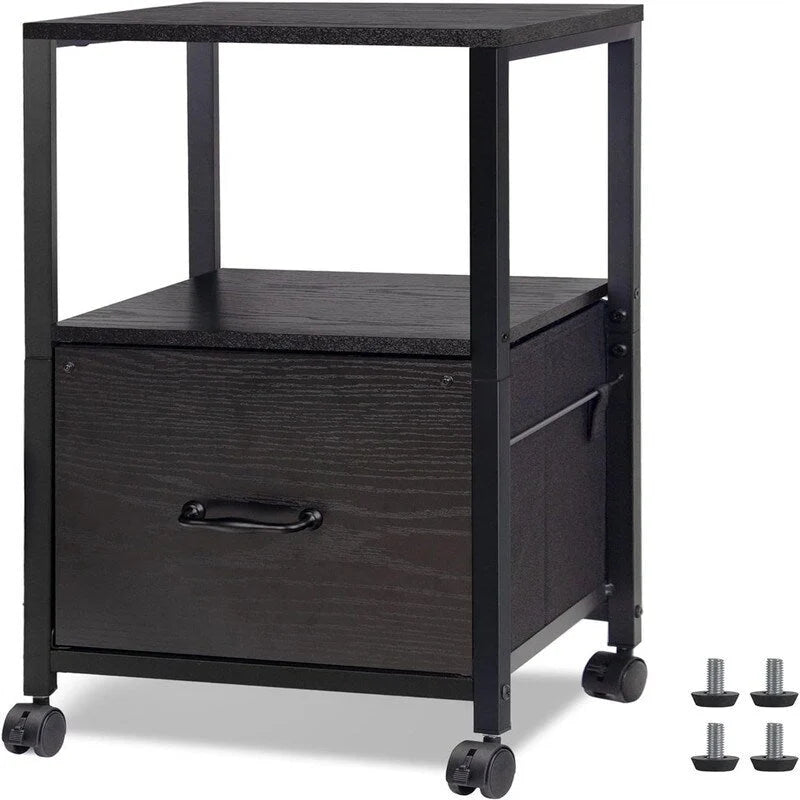 2 Tier Metal Mobile Under Desk Home Printer Stand - 11.81D x 15.75W x 25.6H