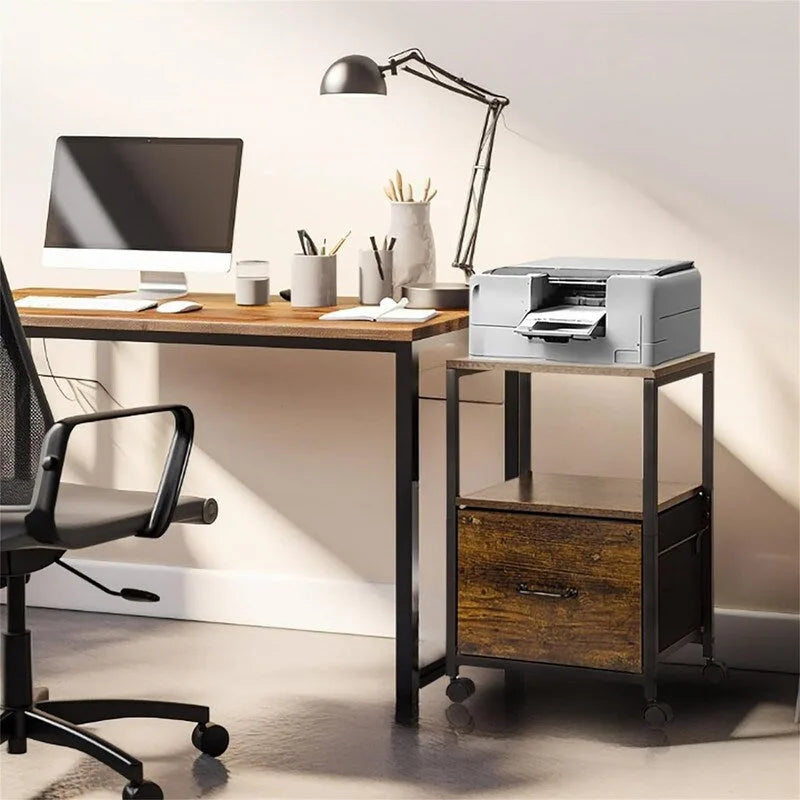 2 Tier Metal Mobile Under Desk Home Printer Stand - 11.81D x 15.75W x 25.6H