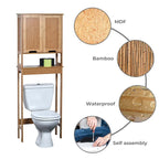Bamboo Over The Toilet Storage Cabinet with Dual Doors and Open Shelf Mahe Collection - 23.10L x 8.10W x 68.4H