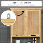 Bamboo Over The Toilet Storage Cabinet with Dual Doors and Open Shelf Mahe Collection - 23.10L x 8.10W x 68.4H