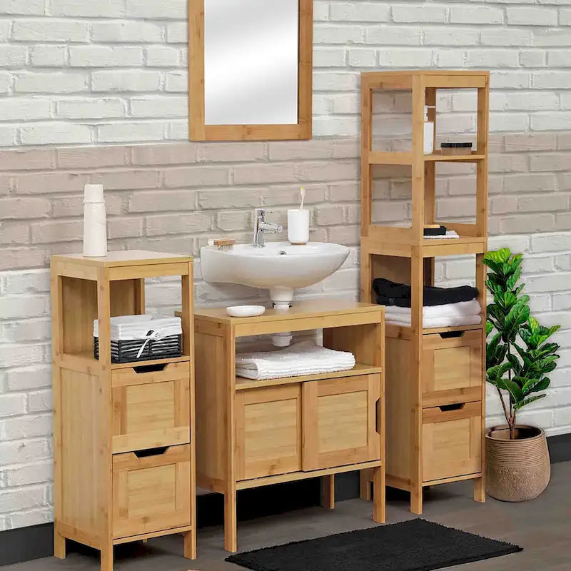 Bamboo Over The Toilet Storage Cabinet with Dual Doors and Open Shelf Mahe Collection - 23.10L x 8.10W x 68.4H