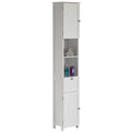 White Tall Standing Bathroom Linen Tower Storage Cabinet
