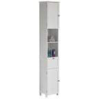 White Tall Standing Bathroom Linen Tower Storage Cabinet
