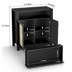 Anmytek 2-Door Black Rattan Cabinet with Drawer Storage Sideboard Buffet 31.5W x 13.7D x 32.8H