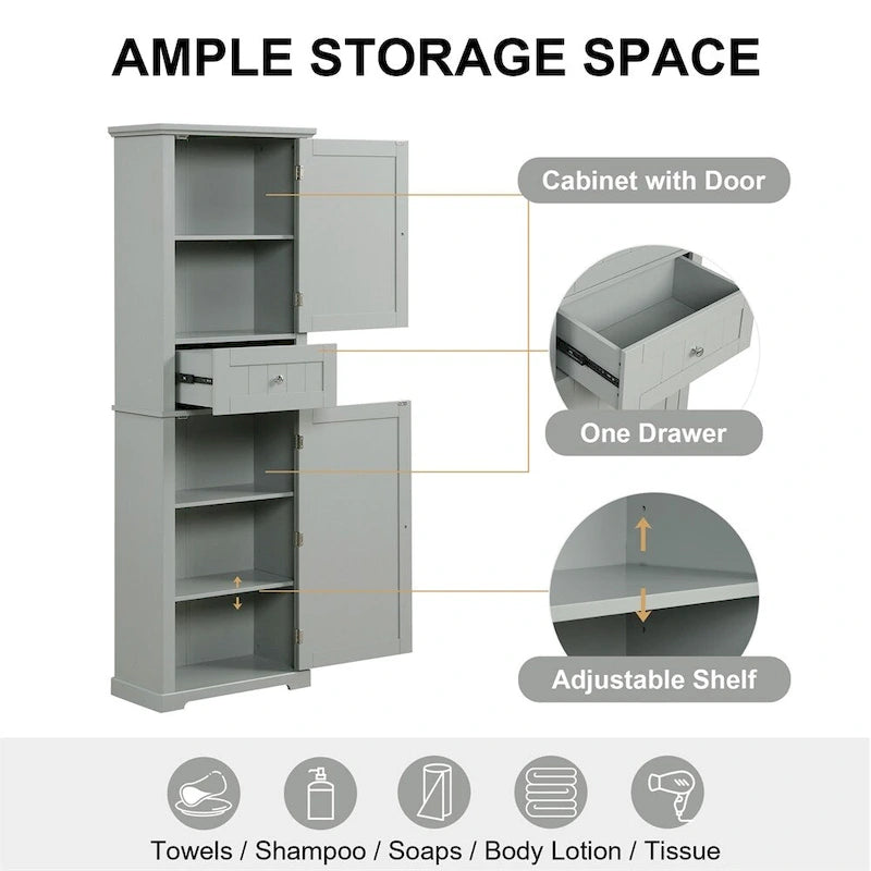 Tall Bathroom Storage Cabinet,Freestanding Storage Cabinet with Drawer