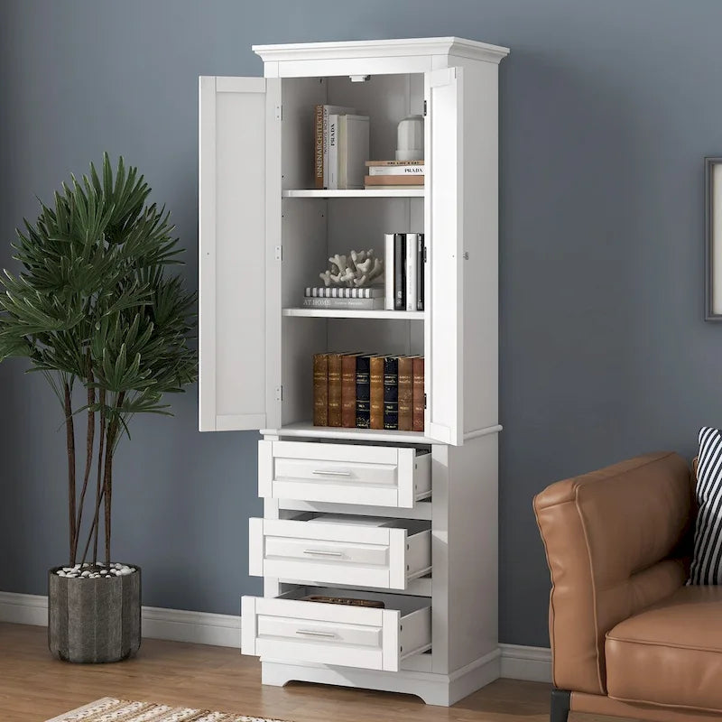 Tall Storage Cabinet with Three Drawers for Bathroom,White Tall Cabinet