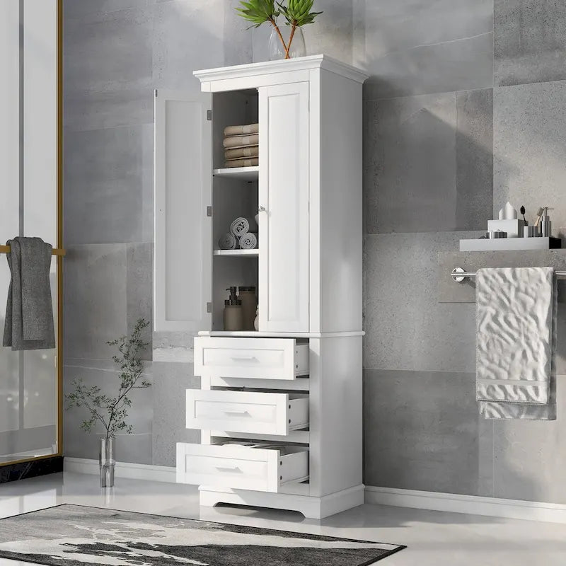 Tall Storage Cabinet with Three Drawers for Bathroom,White Tall Cabinet
