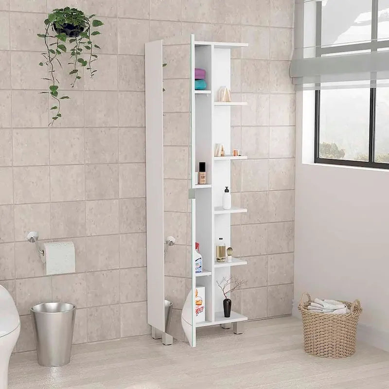 Mirror Cabinet, Four Interior Shelves, Five External Shelves -White