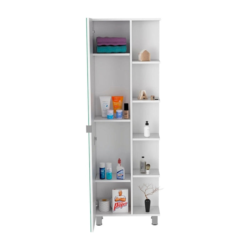 Mirror Cabinet, Four Interior Shelves, Five External Shelves -White