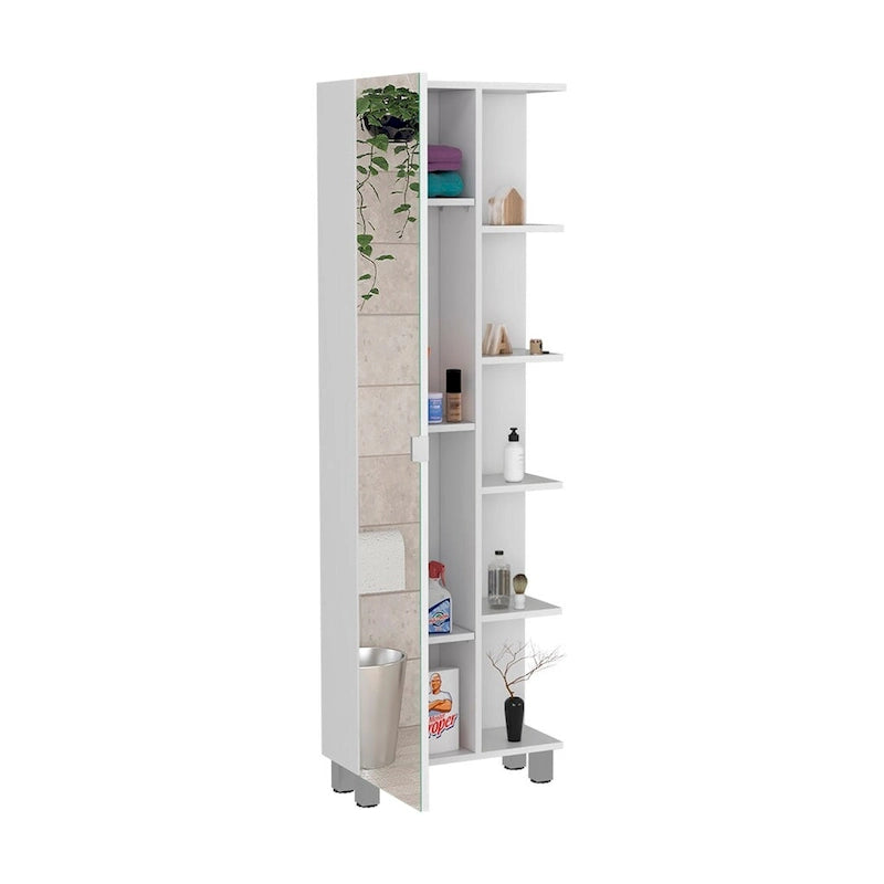 Mirror Cabinet, Four Interior Shelves, Five External Shelves -White