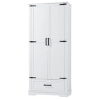 Tall Bathroom Storage Cabinet Cabinet with Two Doors and One Drawer Adjustable Shelf MDF Board White