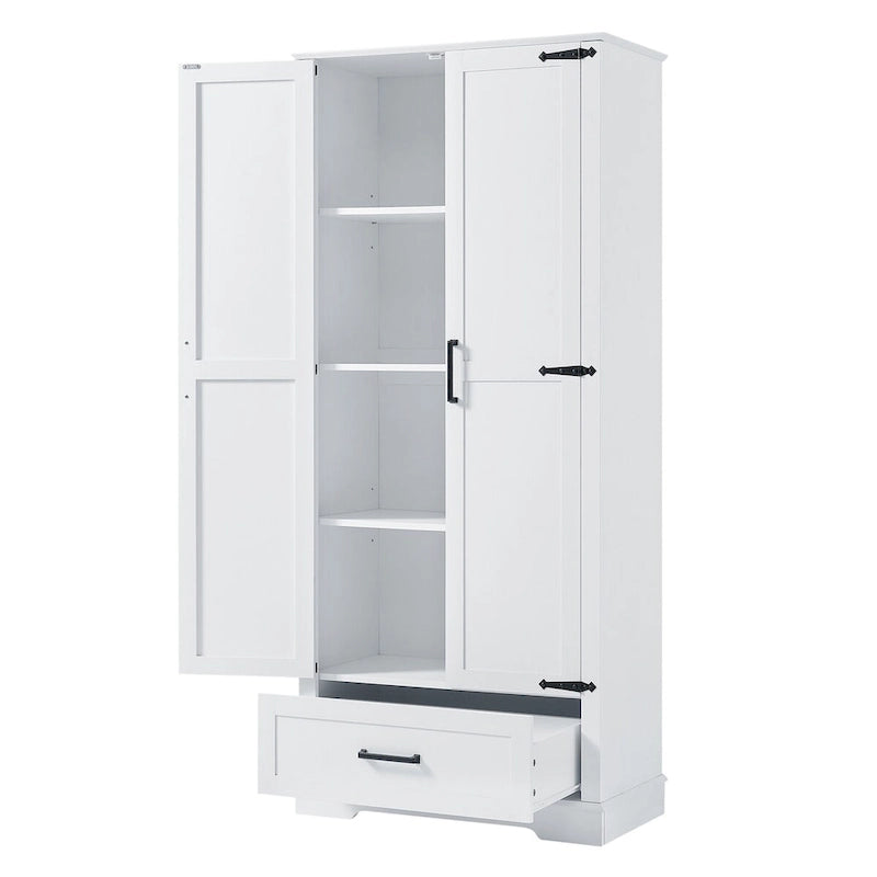 Tall Bathroom Storage Cabinet Cabinet with Two Doors and One Drawer Adjustable Shelf MDF Board White