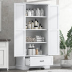 Tall Bathroom Storage Cabinet Cabinet with Two Doors and One Drawer Adjustable Shelf MDF Board White