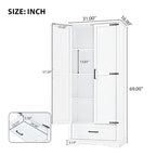 Tall Bathroom Storage Cabinet Cabinet with Two Doors and One Drawer Adjustable Shelf MDF Board White