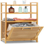 Tilt Out Hamper for Laundry 3 Tier Bamboo Pull Out Laundry Hamper - 15.5L x 11.5W x 46.5H