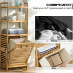 Tilt Out Hamper for Laundry 3 Tier Bamboo Pull Out Laundry Hamper - 15.5L x 11.5W x 46.5H