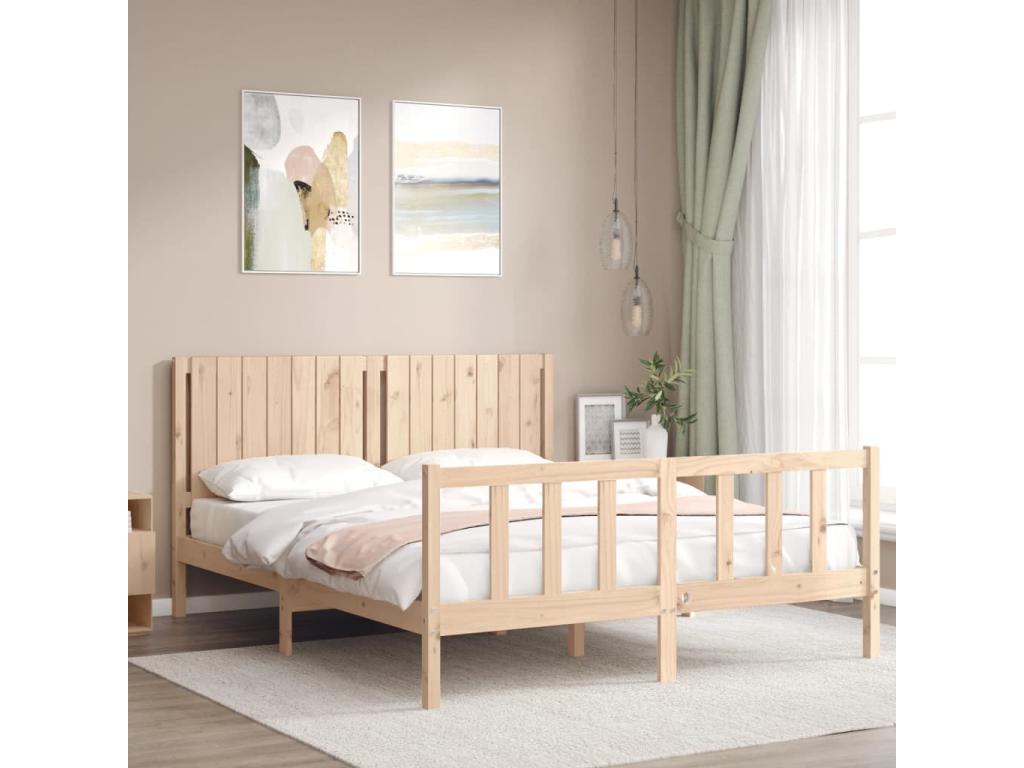 Natural Solid Wood Bed Frame, 160 x 200 cm