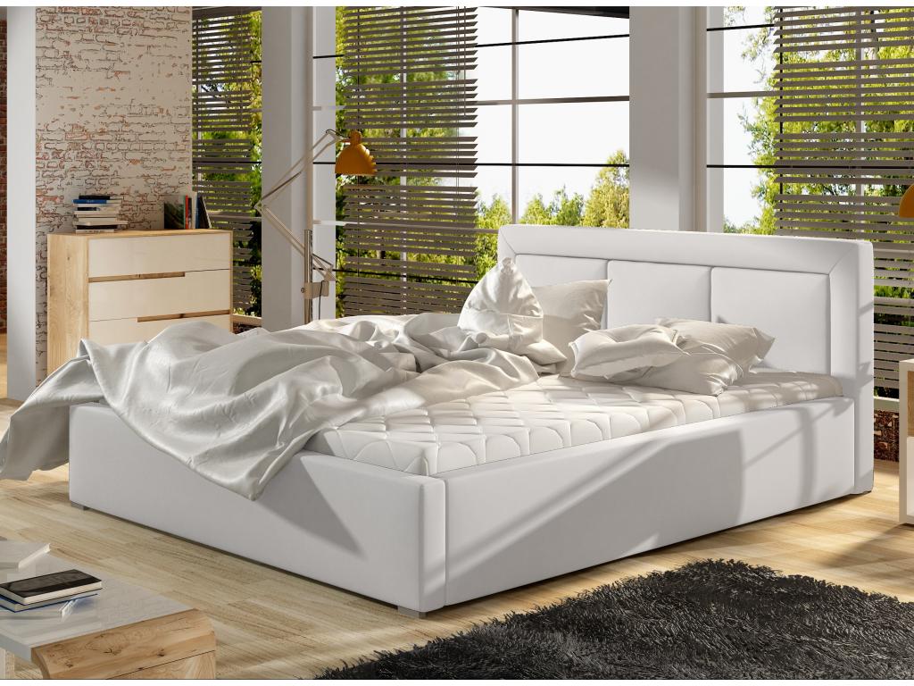 White Leather Bed, 140 x 200 cm
