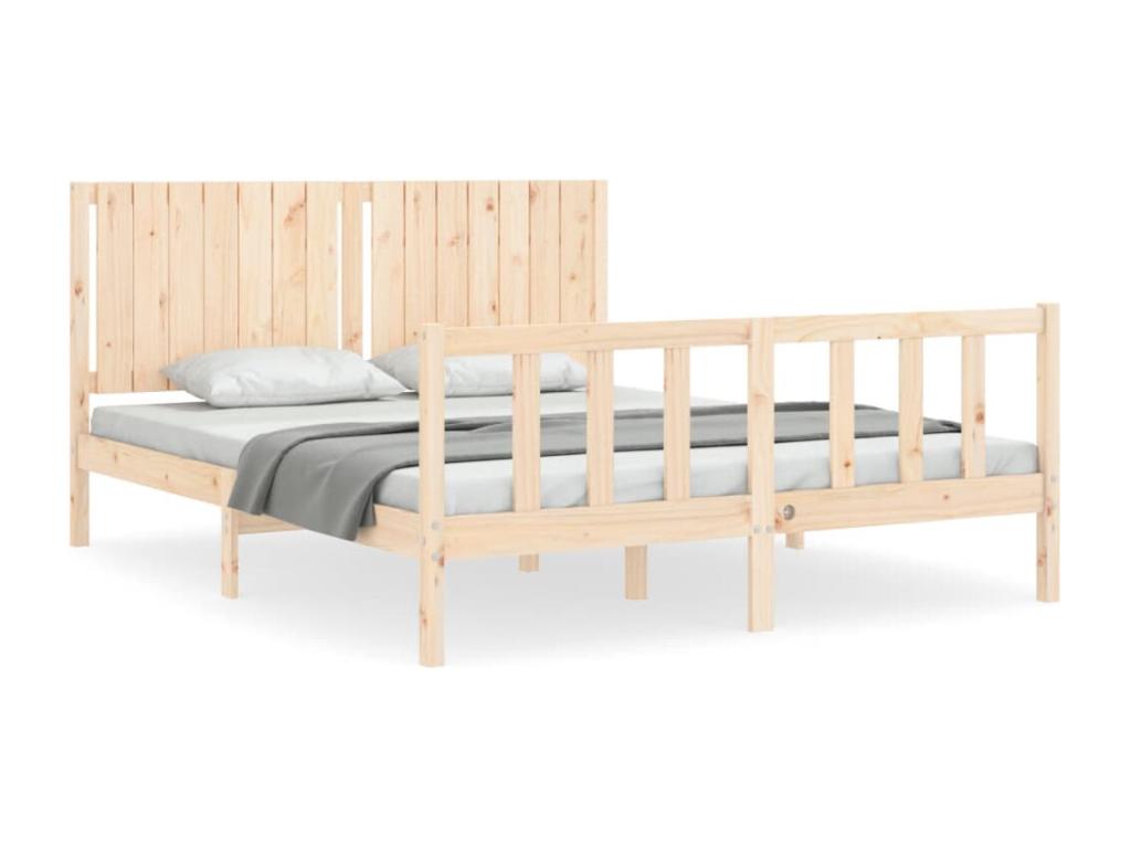 Natural Solid Wood Bed Frame, 160 x 200 cm