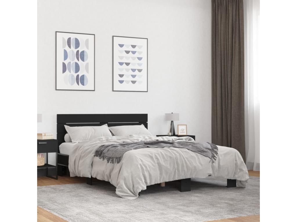 Black Engineered Wood Bed Frame, 120 x 190 cm