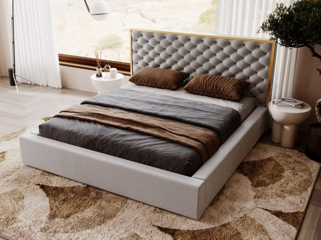 Gray Velvet Bed, 200 x 200 cm