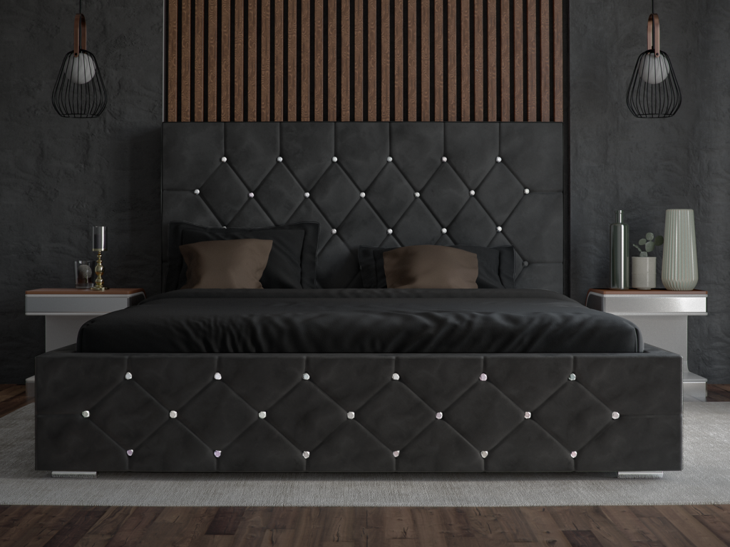 Black Velvet Bed, 180 x 200 cm