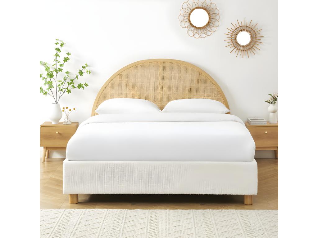 Beige Boucle Fabric Bed, 160 x 200 cm