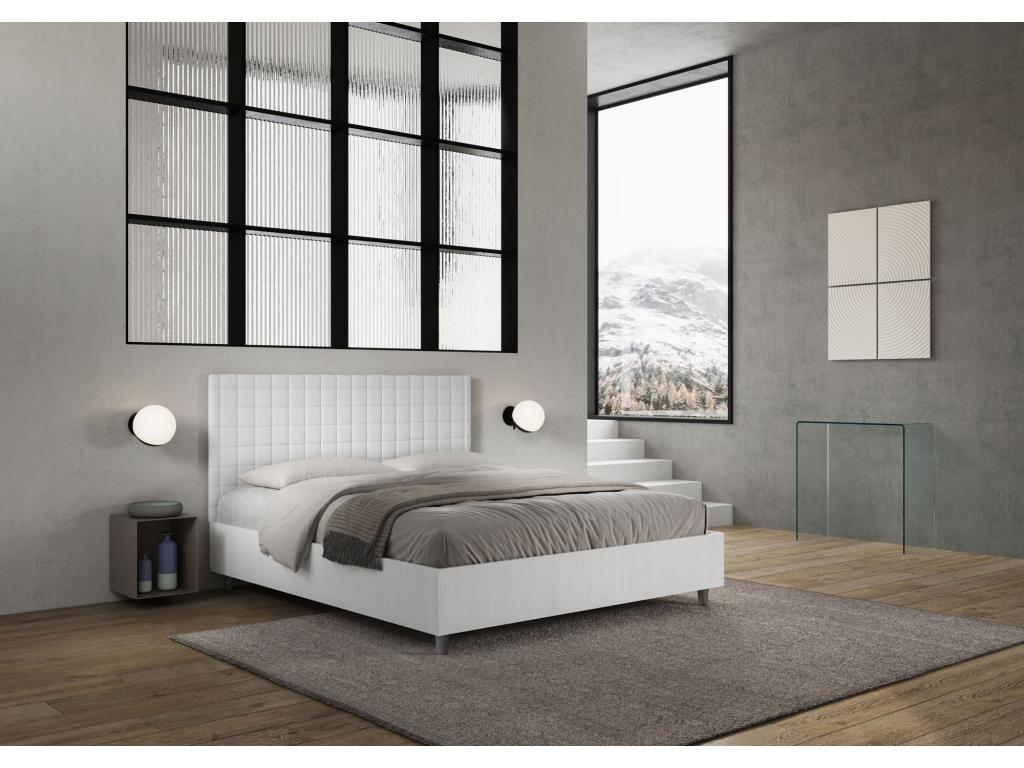 White Leather Bed, 160 x 190 cm